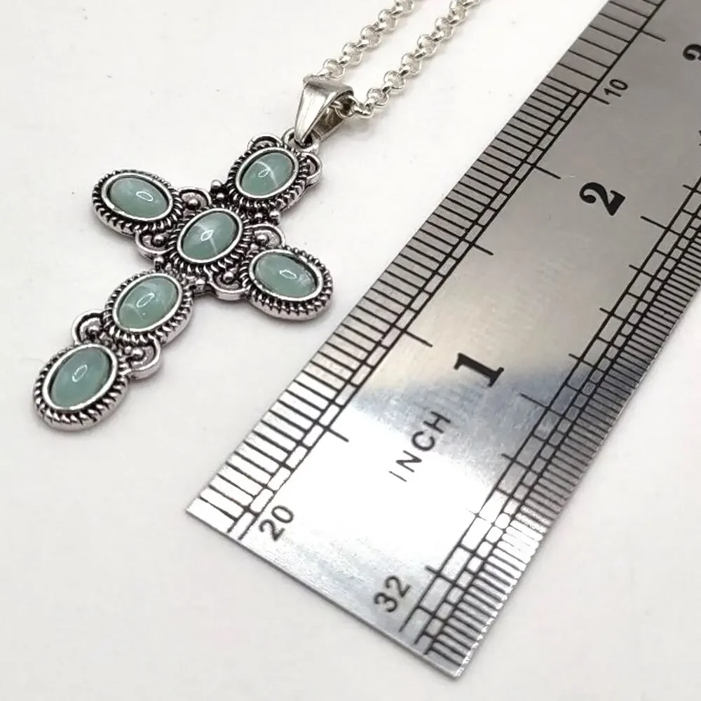 925 Silver Necklace W/ Turquois Cross BOHO Vintage Western Fashion Birthday Gift